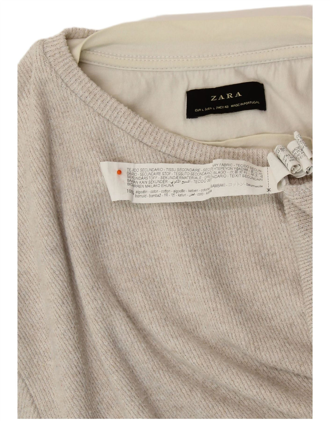ZARA ženska majica dugih rukava UK 16 Veliki bež pamuk