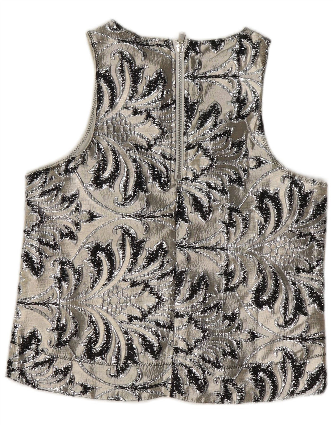 Vintage ženski gornji dio bluze bez rukava UK 10 Mali sivi poliester s paisley motivima