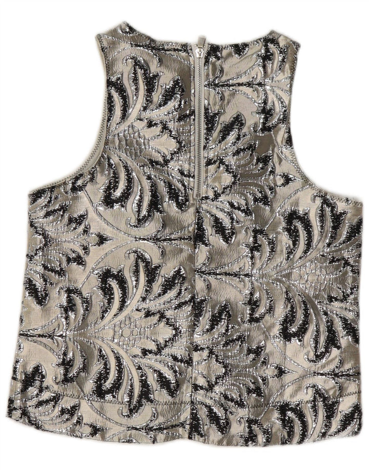 Vintage ženski gornji dio bluze bez rukava UK 10 Mali sivi poliester s paisley motivima