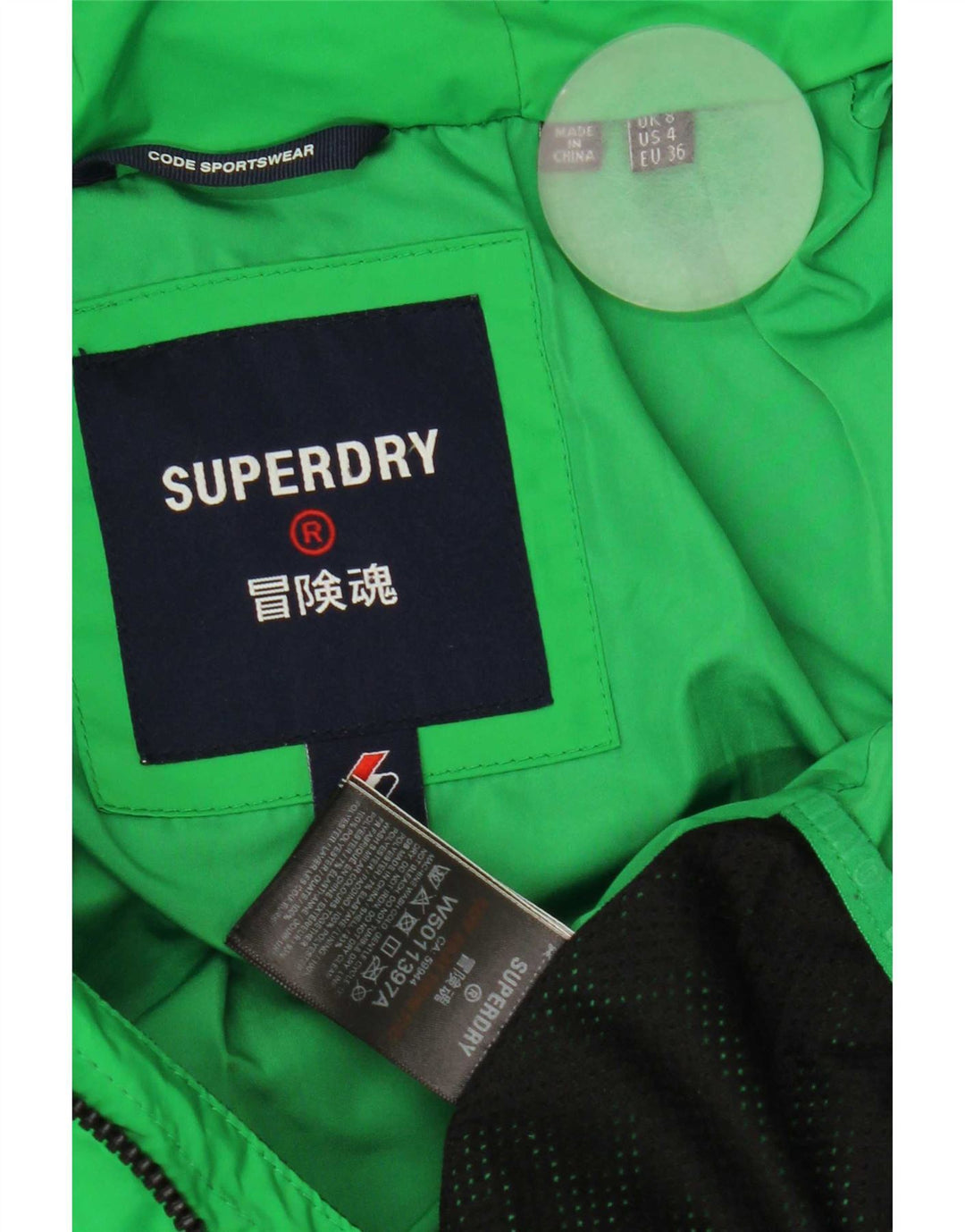 Superdry ženska podstavljena jakna s kapuljačom UK 8 Mali zeleni poliester