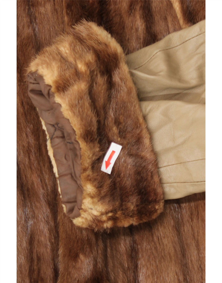 Vintage ženski krzneni kožni kaput UK 16 veliki bež