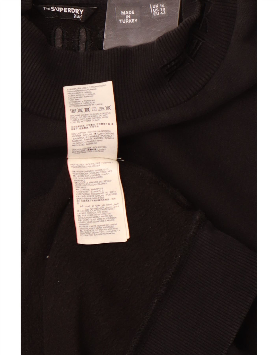 SUPERDRY Ženska majica s grafičkim džemperom UK 14 Veliki crni pamuk