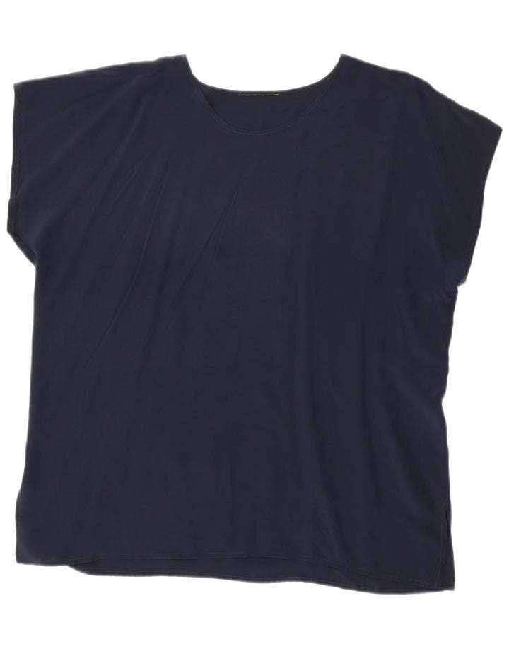Vintage ženski gornji dio bluze bez rukava UK 20 2XL tamnoplava svila