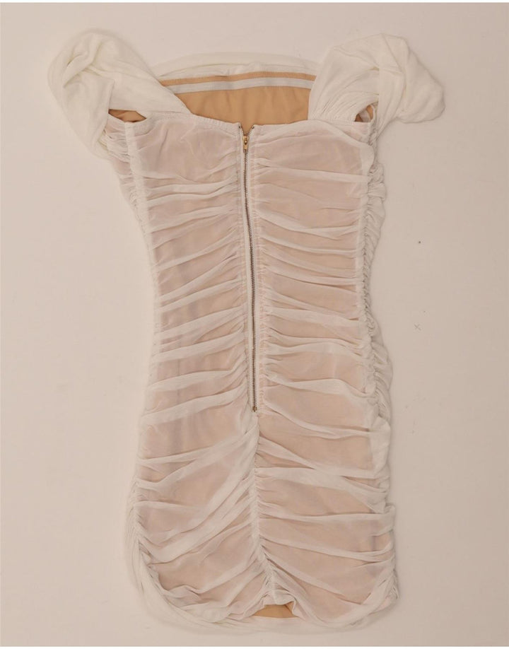 VINTAGE Womens Off Shoulder Bodycon Dress UK 8 Small White Polyester Vintage Vintage and Second-Hand Vintage from Messina Hembry 