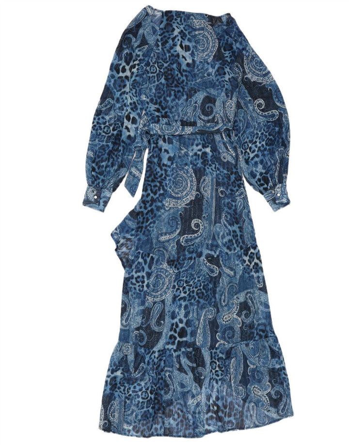 GUESS Ženska asimetrična haljina na omot UK 10 Mali plavi paisley poliester