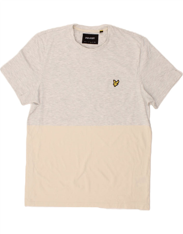 LYLE & SCOTT Mens T-Shirt Top Large Grey Colourblock Cotton Vintage Lyle & Scott and Second-Hand Lyle & Scott from Messina Hembry 