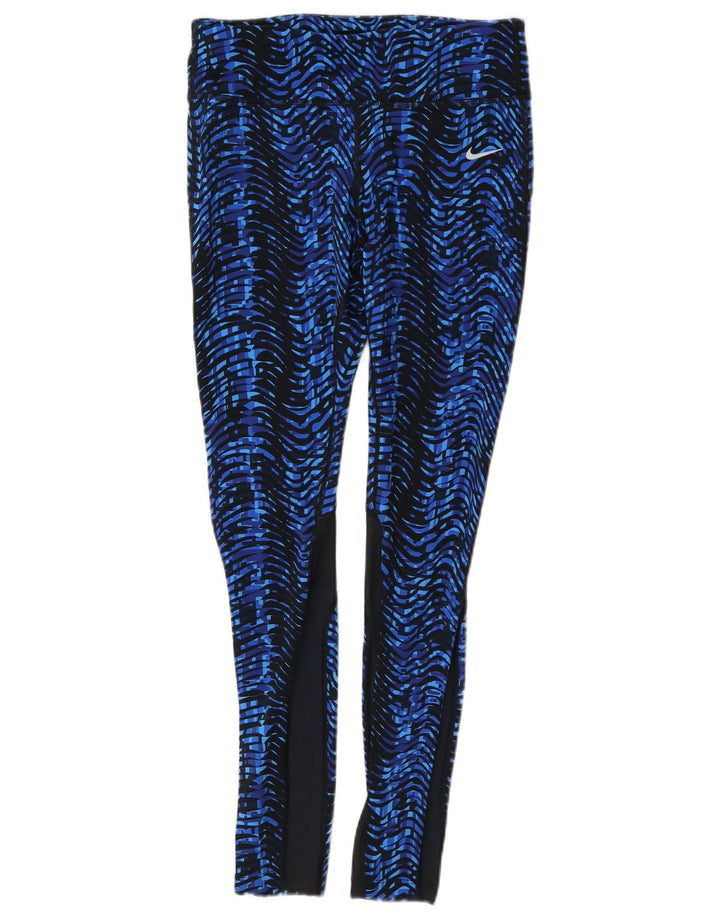 Nike Ženske Dri Fit tajice s apstraktnim uzorkom UK 12 Srednje plavi ševron