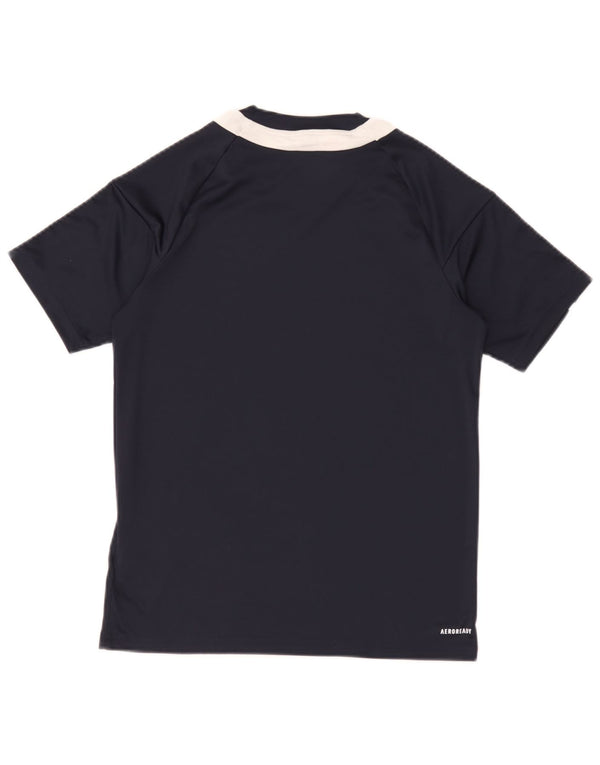 Adidas Boys Aeroready T-Shirt Top 13-14 Years Navy Blue Colourblock
