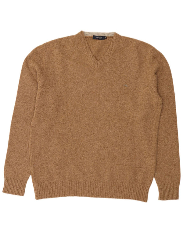 Seventy muški džemper s V-izrezom 2XL od smeđe merino vune