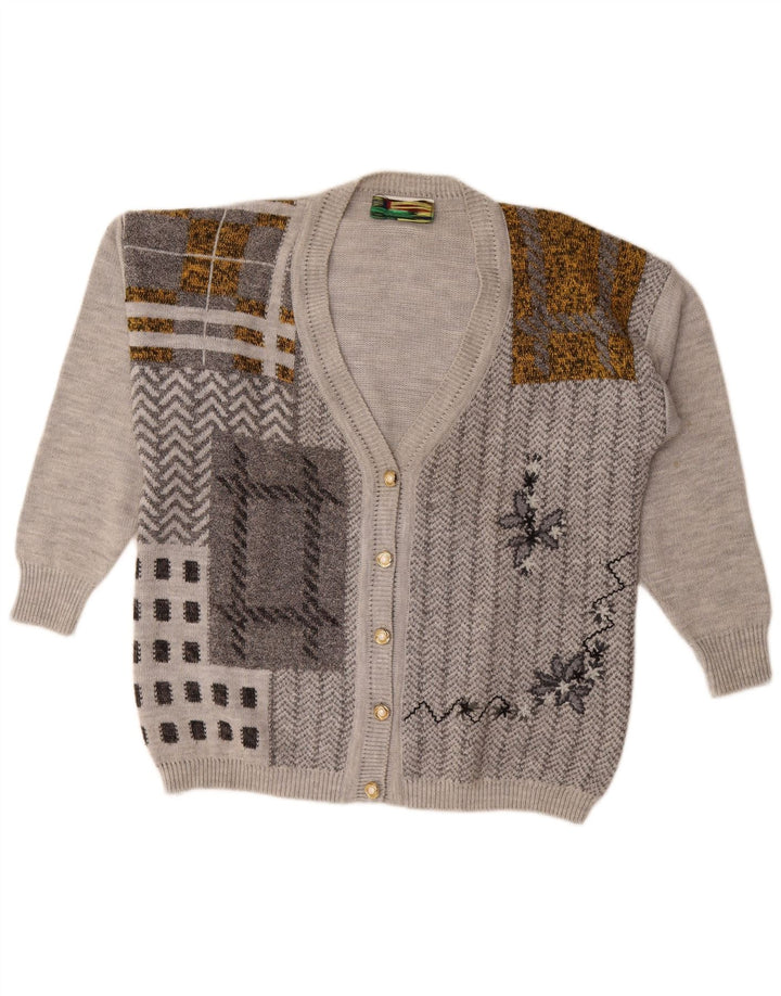 Vintage ženski kardigan džemper UK 18 XL sivi patchwork