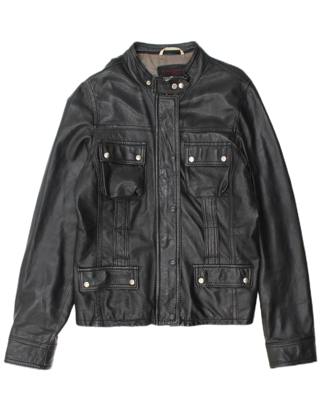 SANDRO FERRONE Ženska kožna jakna UK 14 Velika crna kožna