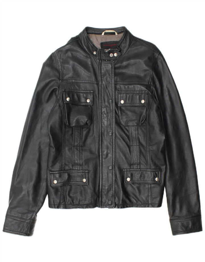 SANDRO FERRONE Ženska kožna jakna UK 14 Velika crna kožna