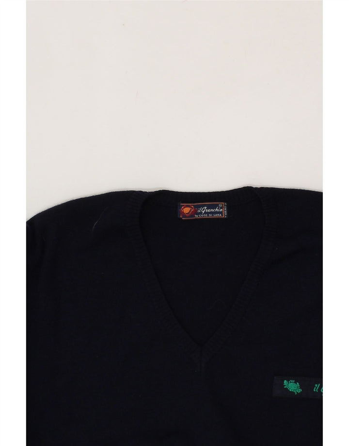 IL GRANCHIO Mens V-Neck Jumper Sweater Large Navy Blue Vintage Il Granchio and Second-Hand Il Granchio from Messina Hembry 