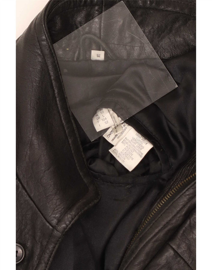 Vintage Mens Leather Coat UK 40 Large Black