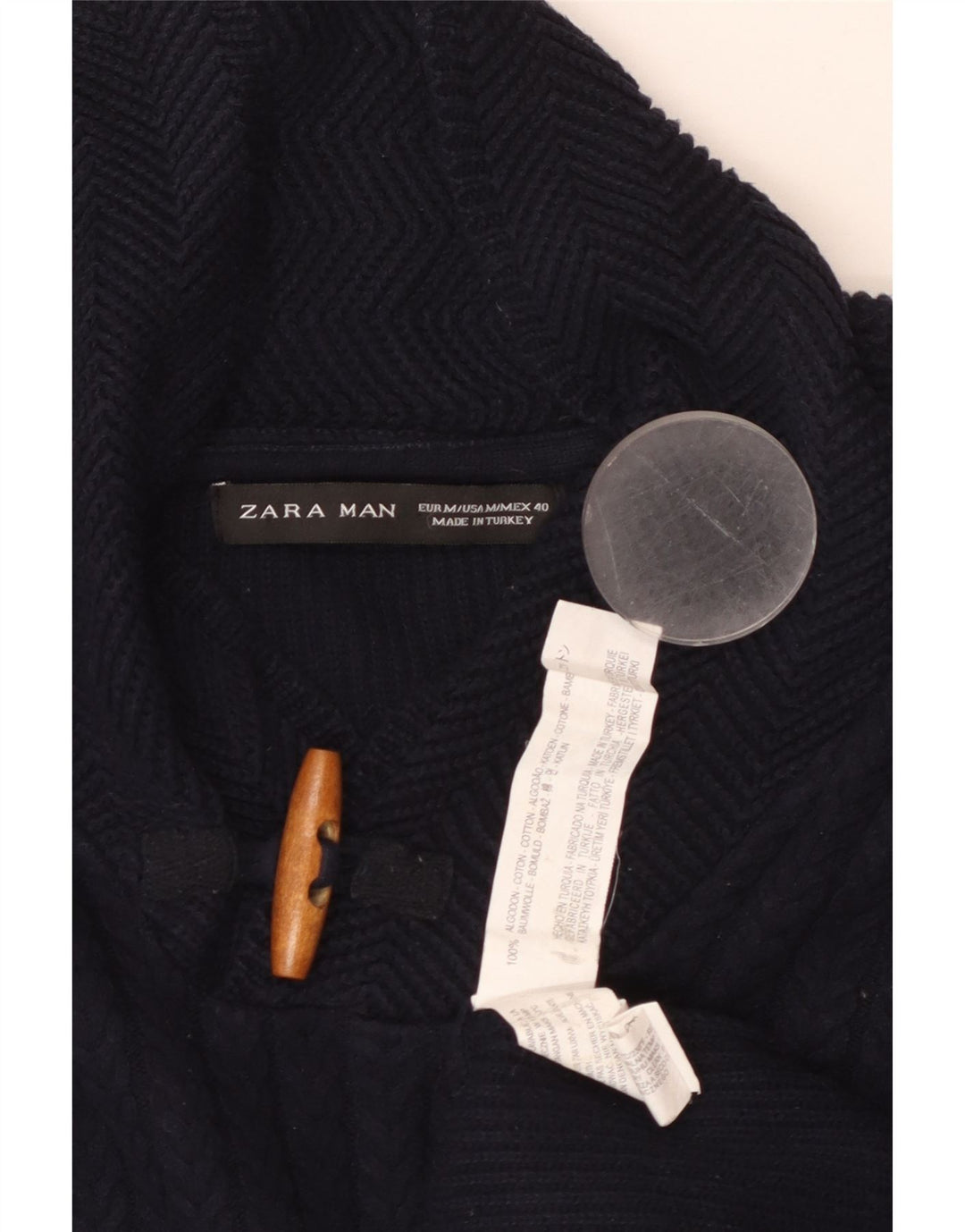 ZARA muški džemper sa šal izrezom srednje tamnoplavi pamuk