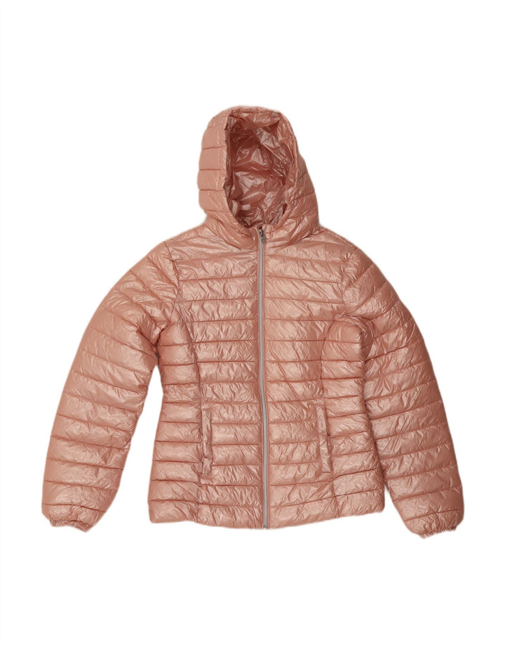 BENETTON Womens Hooded Padded Jacket UK 10 Small Pink Nylon