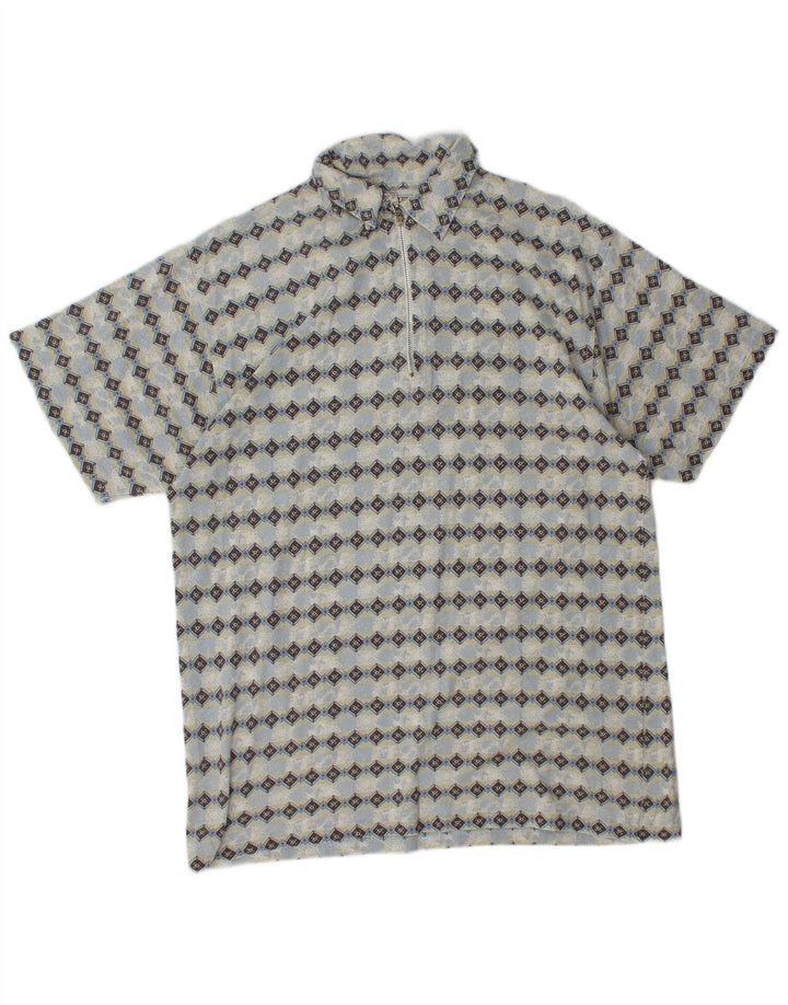 SAVVY muška polo majica s izrezom s patentnim zatvaračem Srednje plava Argyle/Diamond pamuk