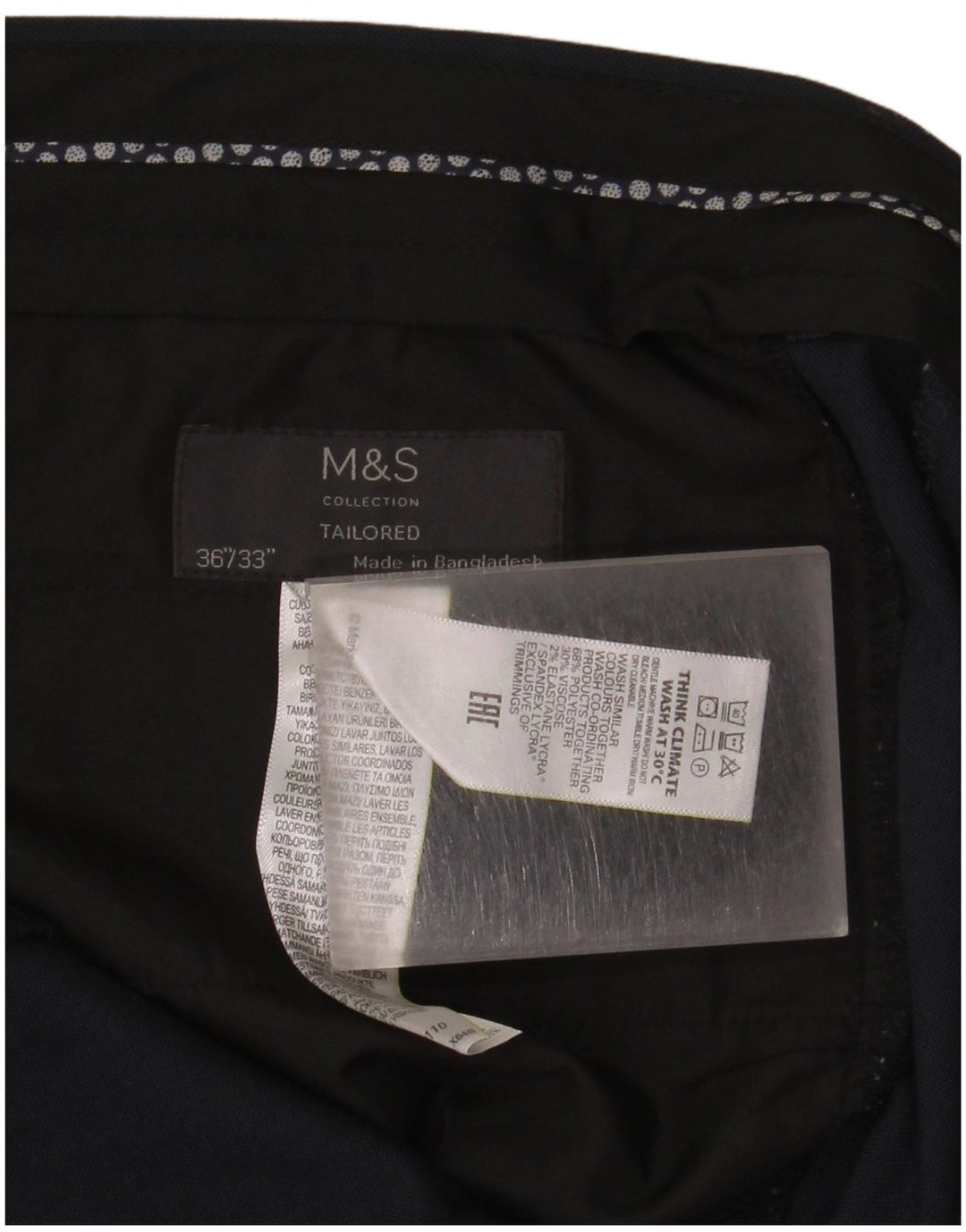 Marks & Spencer muške hlače odijela po mjeri W36 L33 tamnoplavi poliester