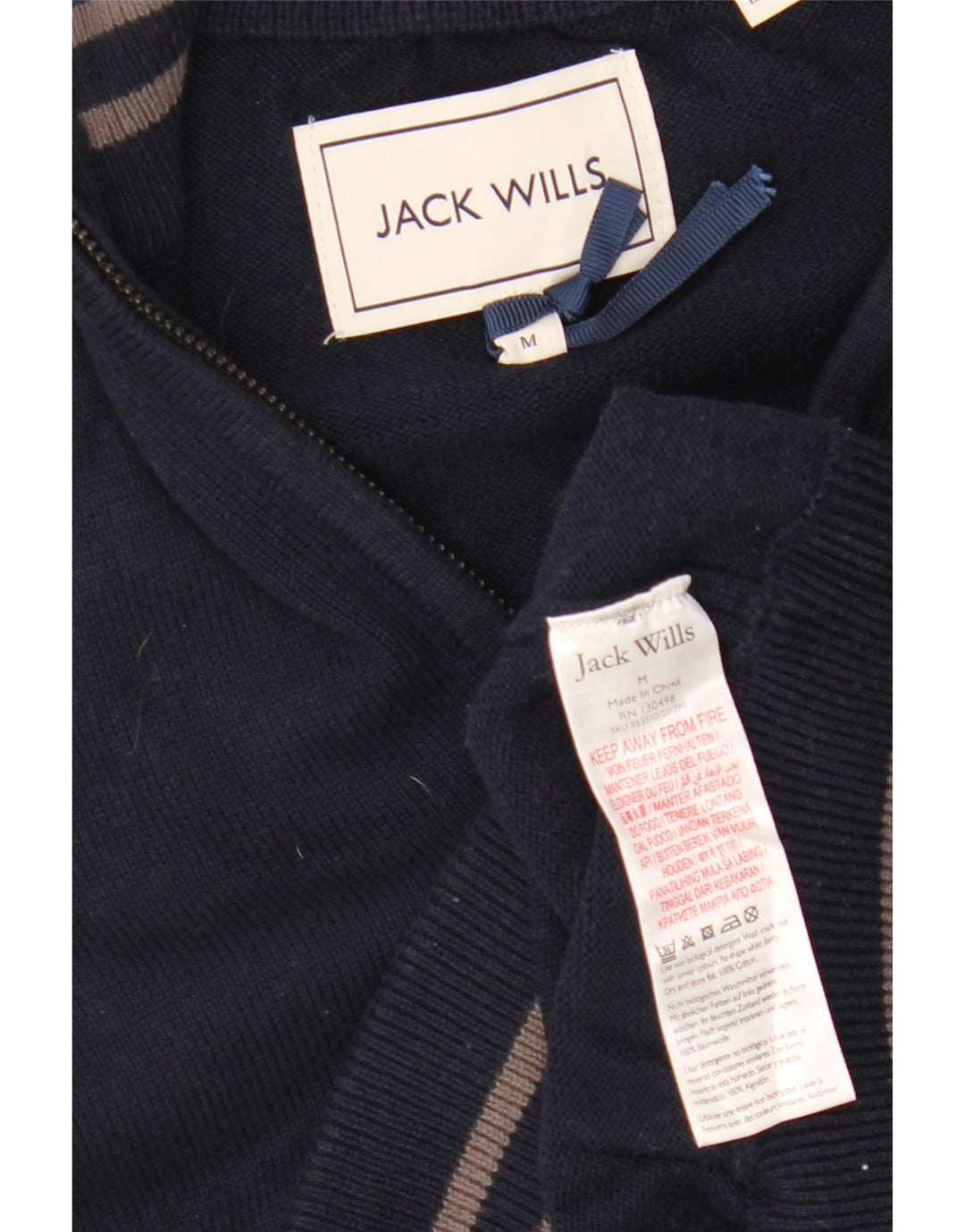 JACK WILLS Muški džemper s izrezom i srednjim tamnoplavim pamukom