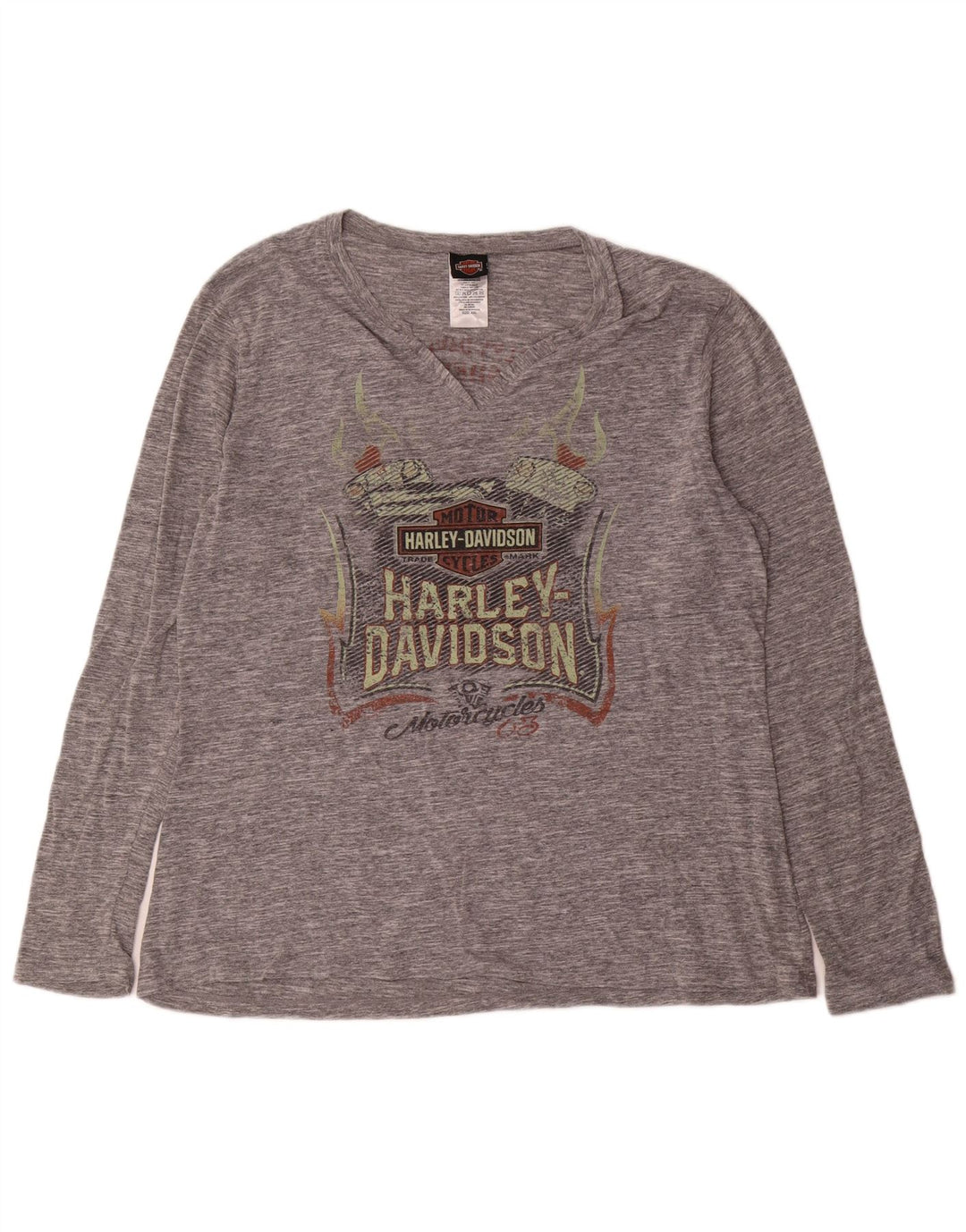Harley Davidson muška grafička majica dugih rukava 2XL, sivi flekasti pamuk