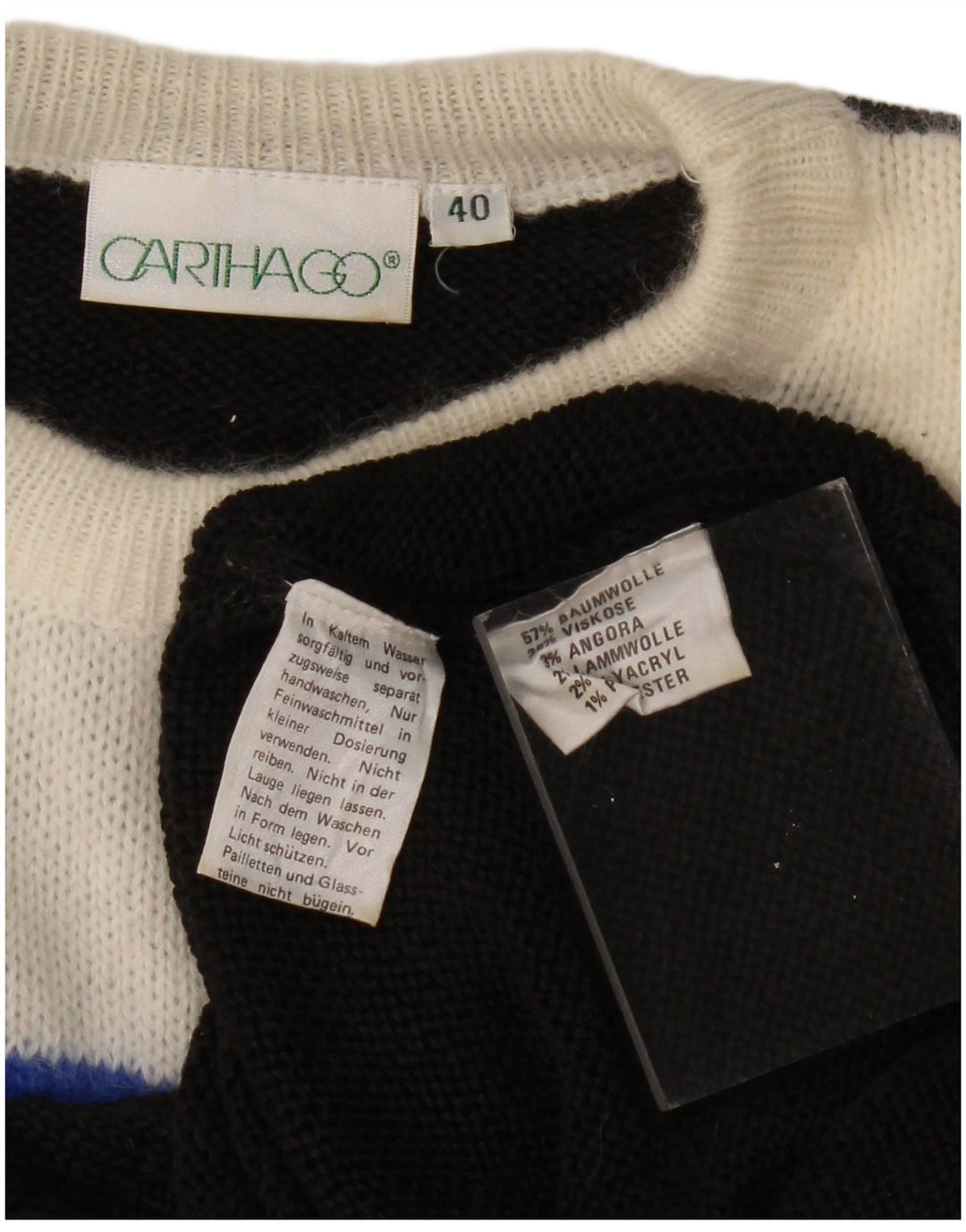 CARTHAGO Womens Boat Neck Jumper Sweater EU 40 Medium Black Colourblock Vintage Carthago and Second-Hand Carthago from Messina Hembry 