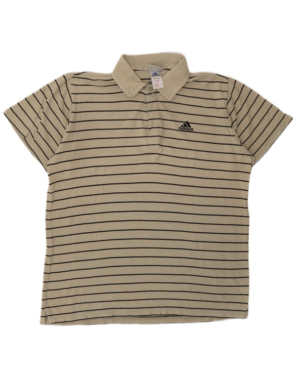 Adidas Mens Loose Fit Polo Shirt UK 38/40 Medium Beige Striped Cotton