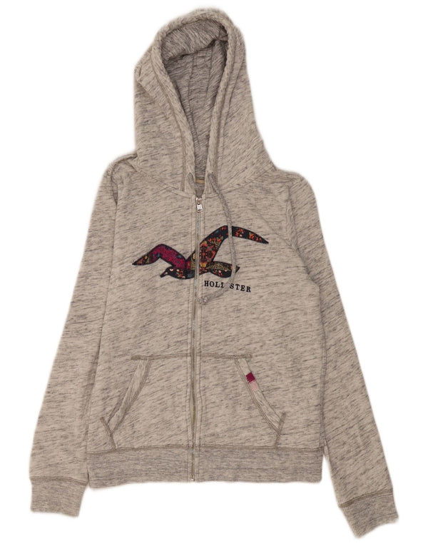 Hollister ženski pulover s kapuljačom s grafičkim patentnim zatvaračem UK 16 Veliki sivi flekasti pamuk