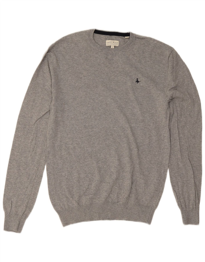 Jack Wills, muški džemper s okruglim izrezom, srednje sivi pamuk