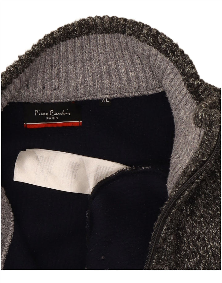 Pierre Cardin muški pulover s izrezom s patentnim zatvaračem XL sivi prugasti poliester