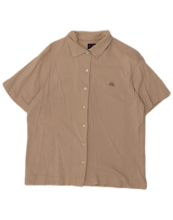 Kappa Womens Short Sleeve Shirt UK 14 Large Beige Cotton
