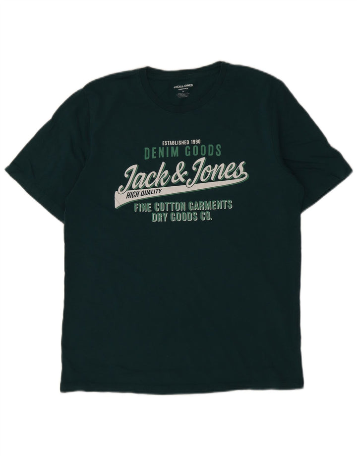 JACK & JONES Mens Graphic T-Shirt Top Medium Green Cotton