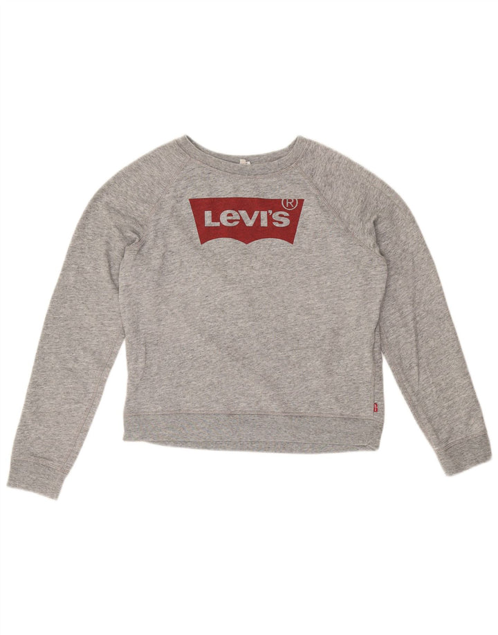LEVI'S Womens Crop Graphic Sweatshirt Jumper UK 14 Medium Grey Cotton