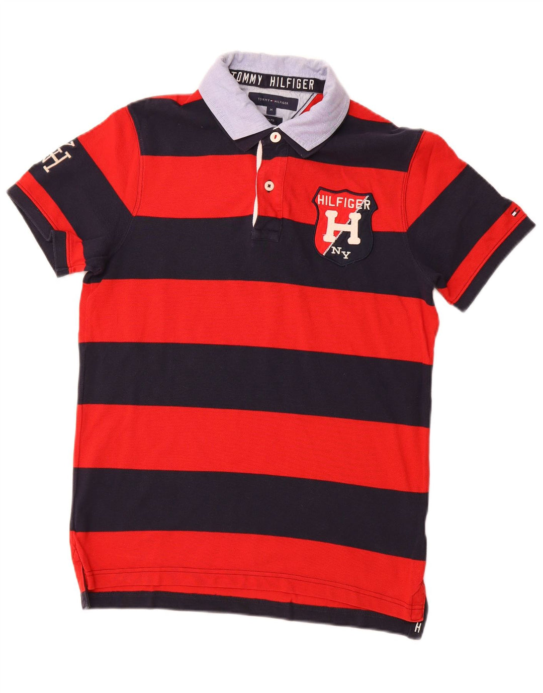 TOMMY HILFIGER muška uska ragbi polo majica srednje veličine s crvenim prugama