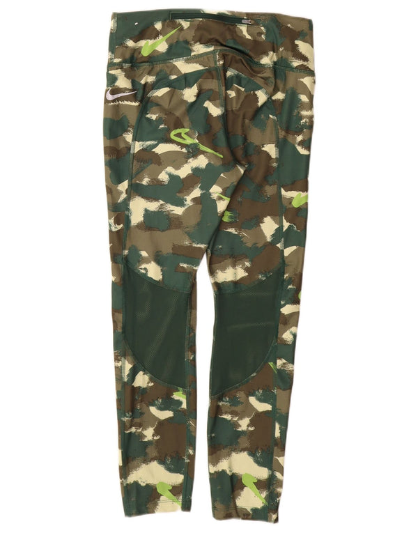 NIKE Ženske Dri Fit Leggings UK 12 Medium Green Camouflage Poliester