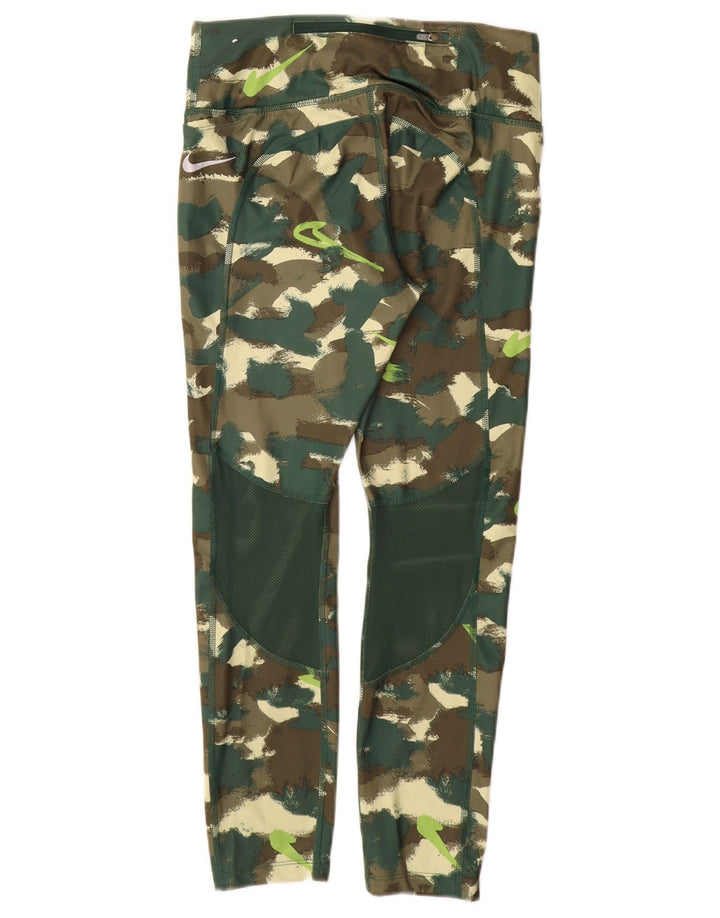 NIKE Ženske Dri Fit Leggings UK 12 Medium Green Camouflage Poliester