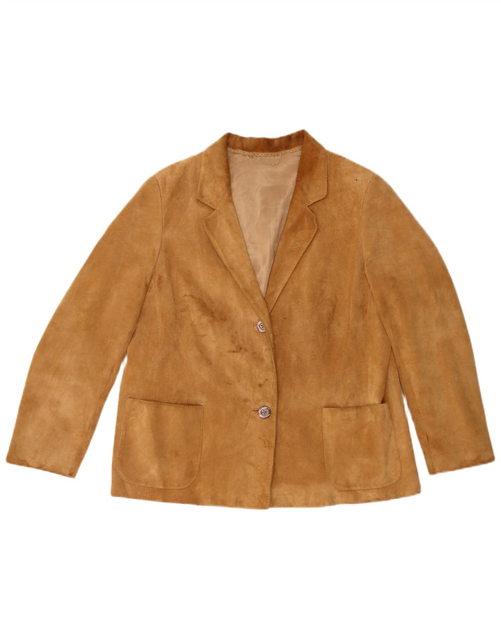 Vintage ženska jakna od brušene kože s 2 gumba UK 14 srednje smeđa