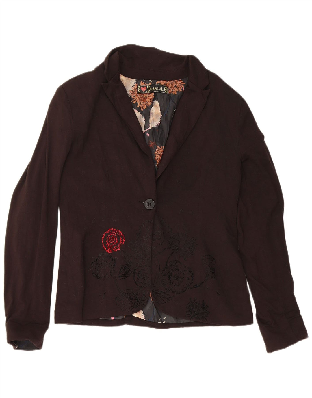 Desigual ženski sako s 1 gumbom EU 40 srednje crne cvjetne boje