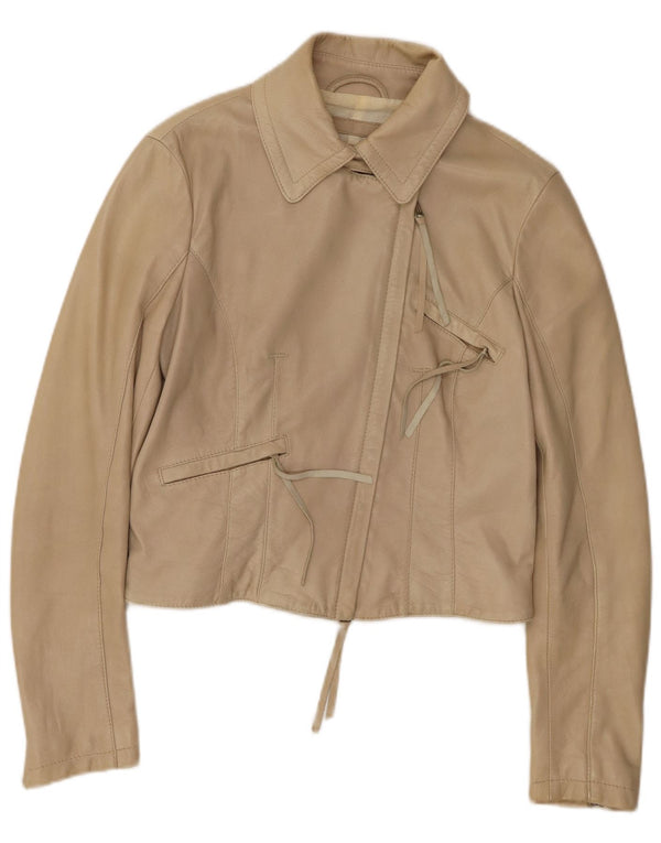 ARMANI JEANS Ženska kratka kožna jakna UK 12 srednje bež koža