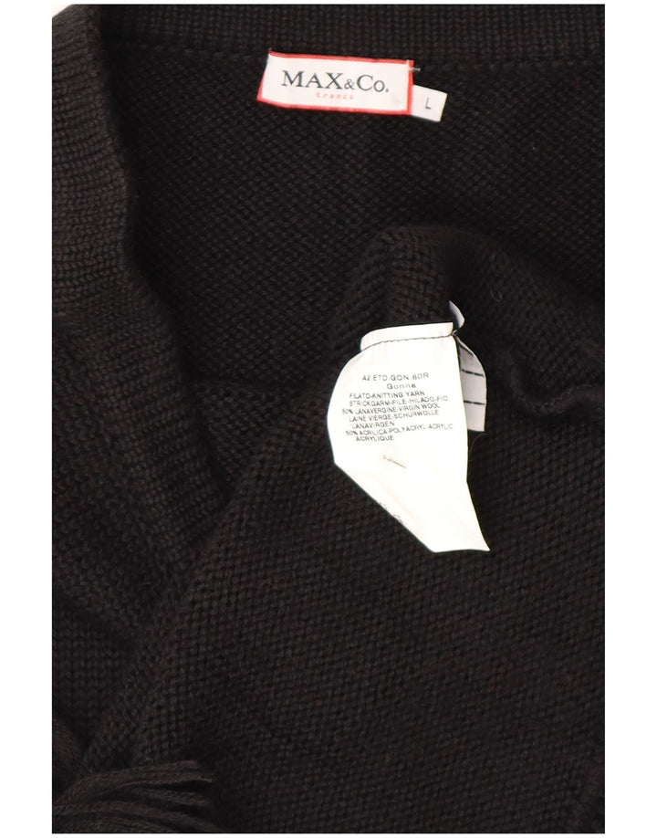 Max & Co. Ženska asimetrična pletena suknja A-kroja velika W34 crna djevičanska vuna