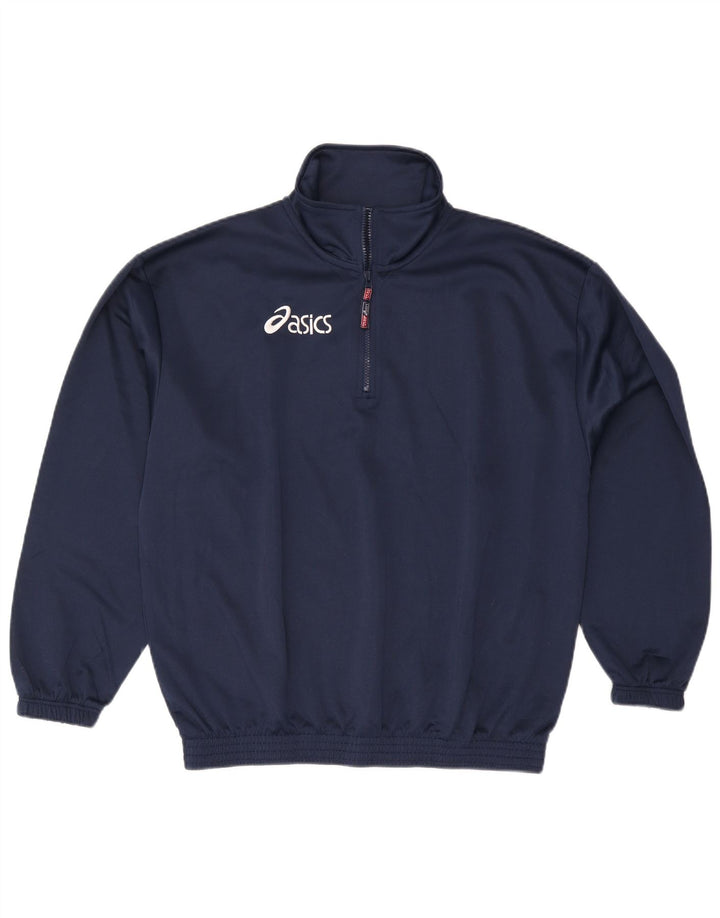 Asics muška majica s izrezom s patentnim zatvaračem, veliki tamnoplavi poliester