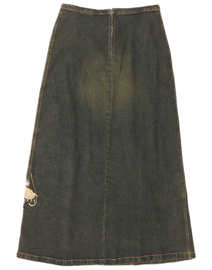 VINTAGE ženska grafička traper suknja UK 12 srednje W30 plavi pamuk