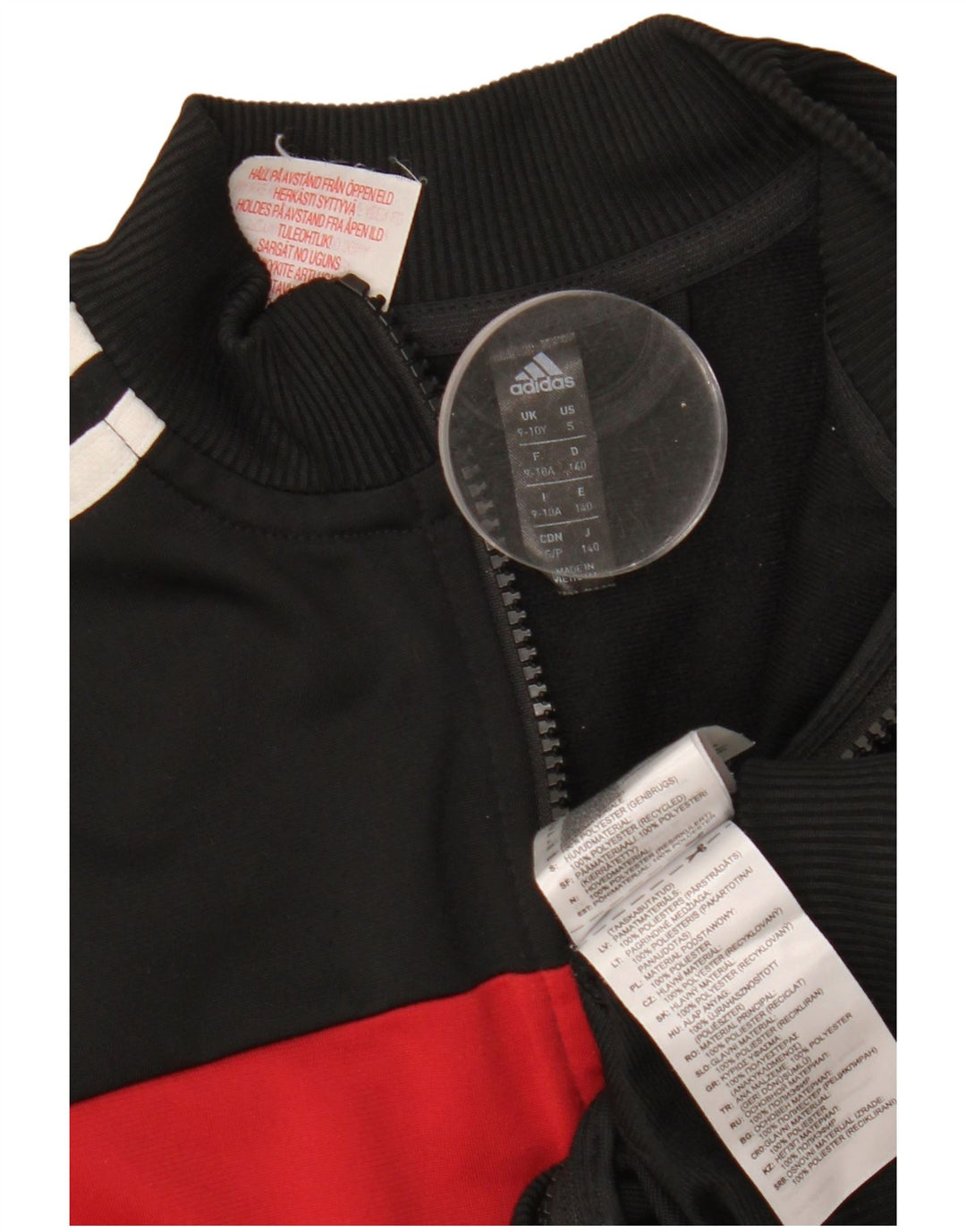 Gornja jakna trenirke ADIDAS za dječake 9-10 godina, crni poliester u boji