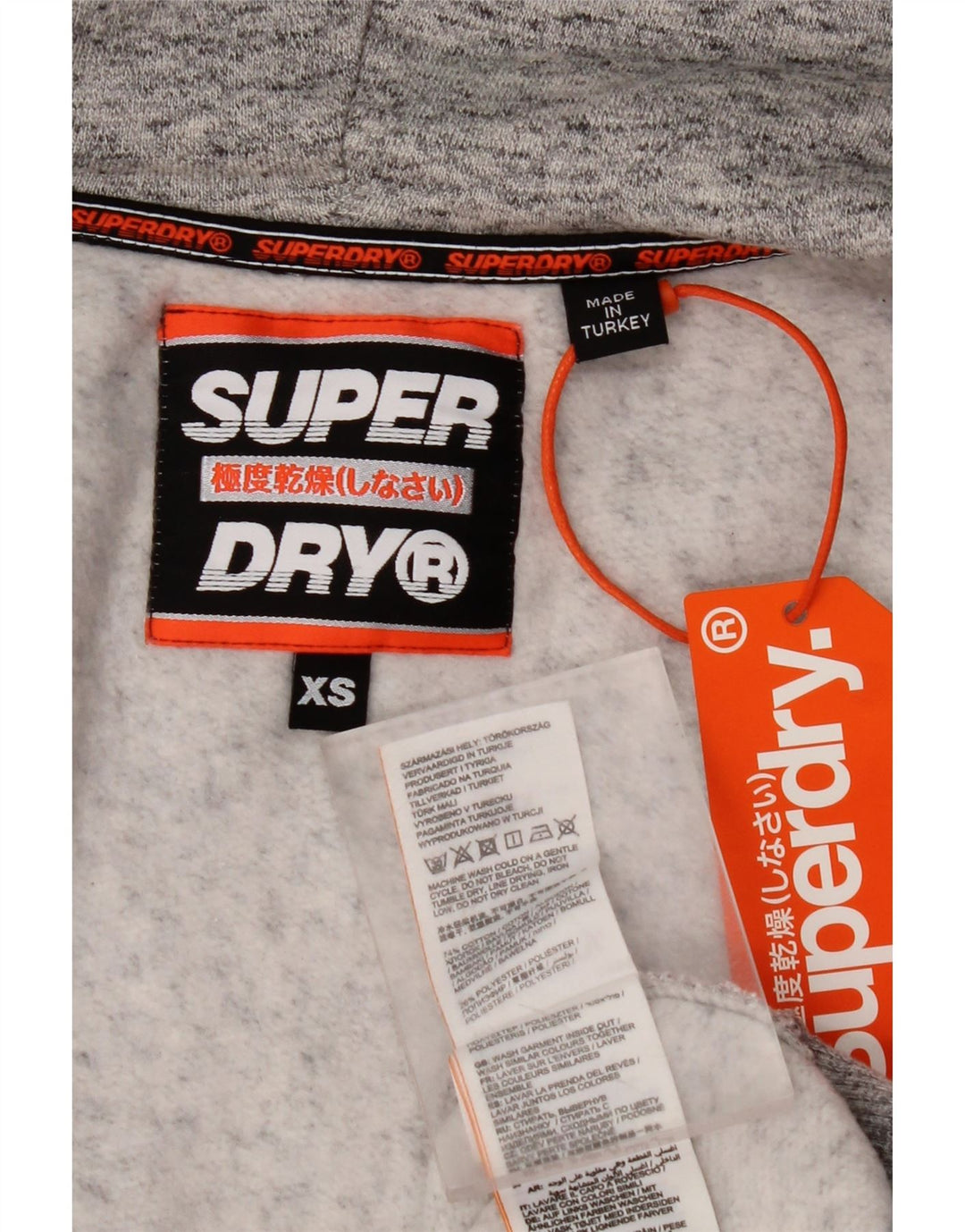 SUPERDRY muški pulover s kapuljačom s patentnim zatvaračem i grafikom XS, sivi flekasti pamuk