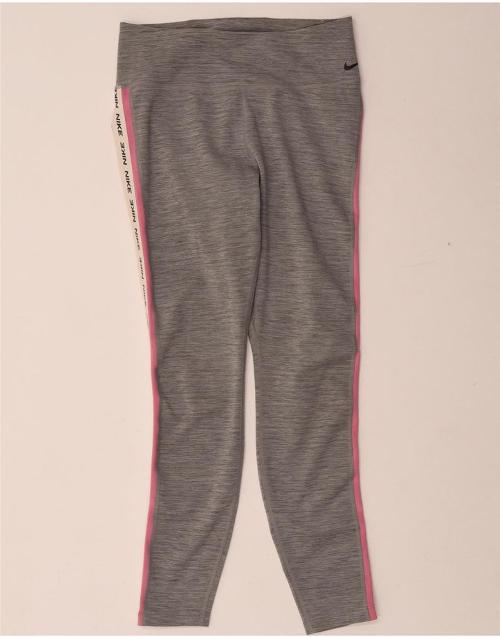Nike Ženske Dri Fit Graphic Leggings UK 12 Medium Gray Flected Polyester