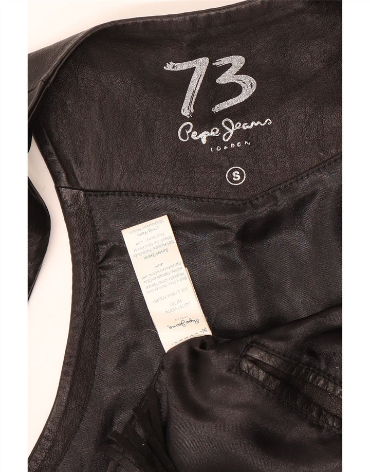 PEPE JEANS Ženski kožni prsluk UK 10 Mali crni kožni kaubojski