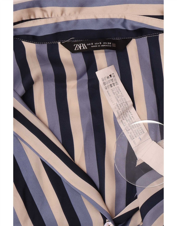 Zara ženska košulja bluza UK 10 Mali plavi prugasti poliester