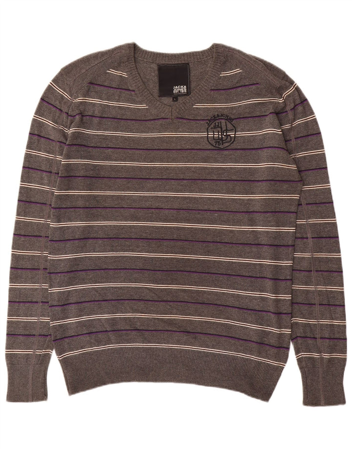 Jack & Jones muški džemper s V-izrezom, velike sive pruge