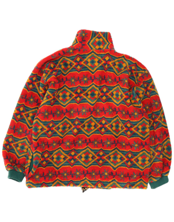 Vintage ženska prevelika jakna od flisa UK 18 XL, crvena geometrijska