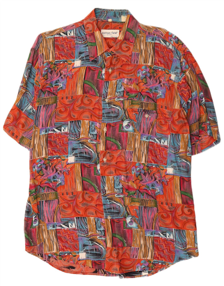 Vintage muška košulja kratkih rukava srednje crvene patchwork boje