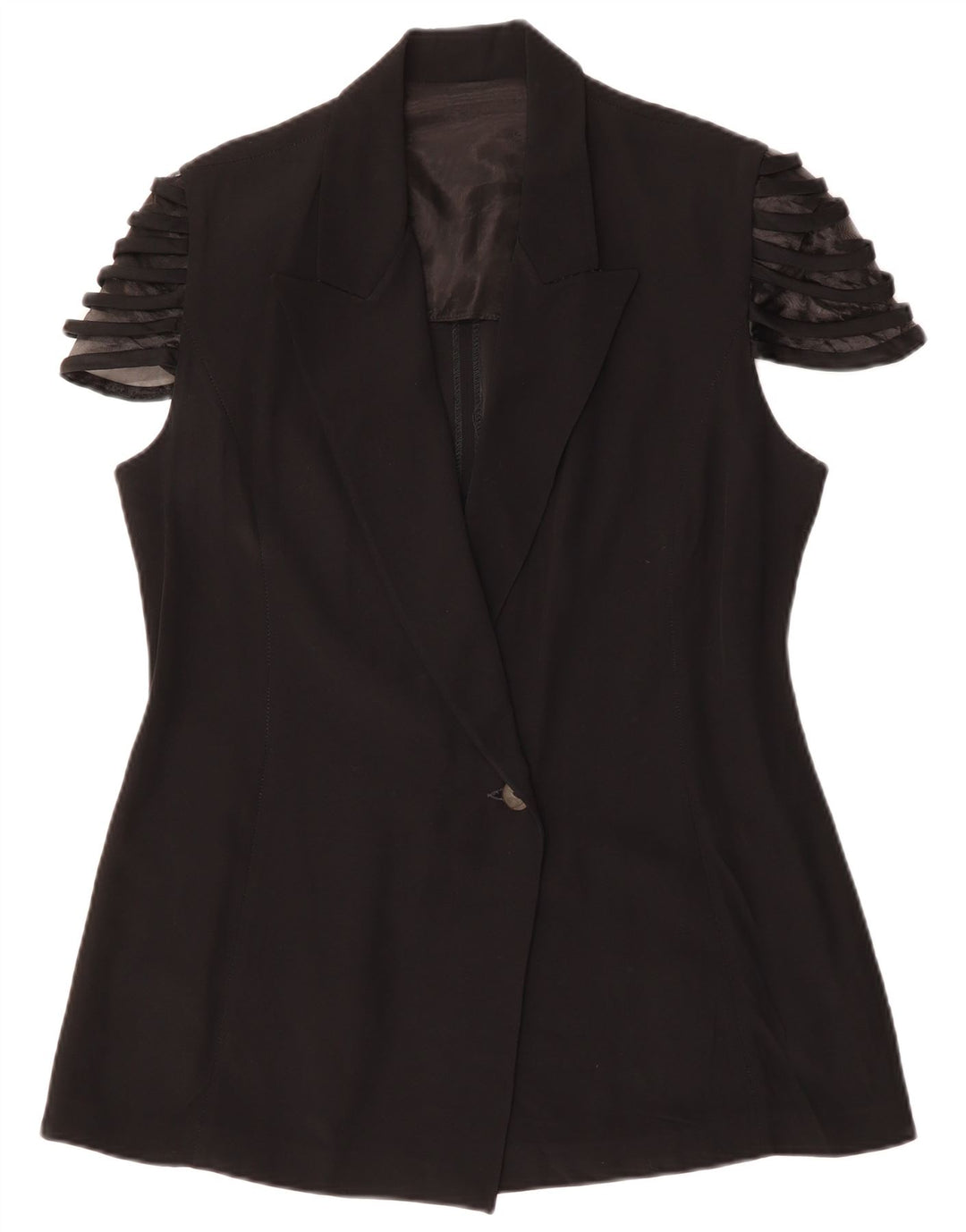 Vintage ženski sako kratkih rukava s 1 gumbom IT 48 XL crni acetat